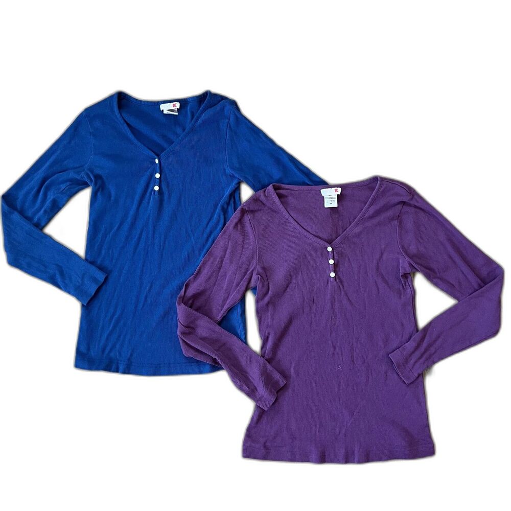 2 Bundle Women's Henley Long Sleeve PJs Pajama Top Shirts sz medium by Pink K